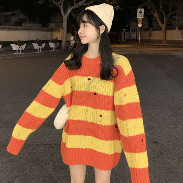 Pulover larg lung de dama in doua culori