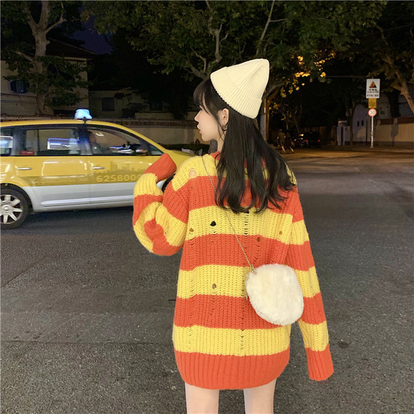 Pulover larg lung de dama in doua culori