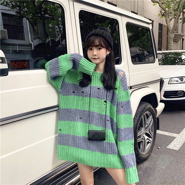 Pulover larg lung de dama in doua culori