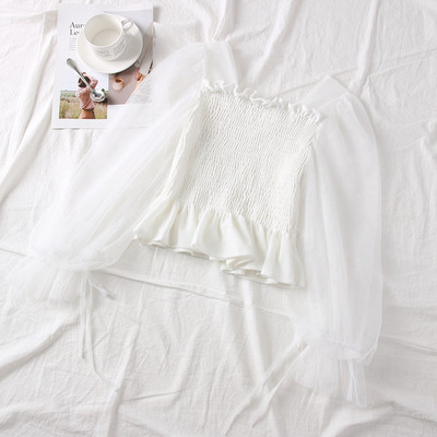 Bluză de damă modernă cu mâneci din tul și decolteu pătrat în trei culori