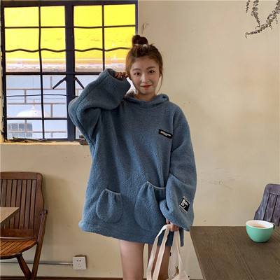 Női hétköznapi pulóver két színben, zsebekkel és kapucnival