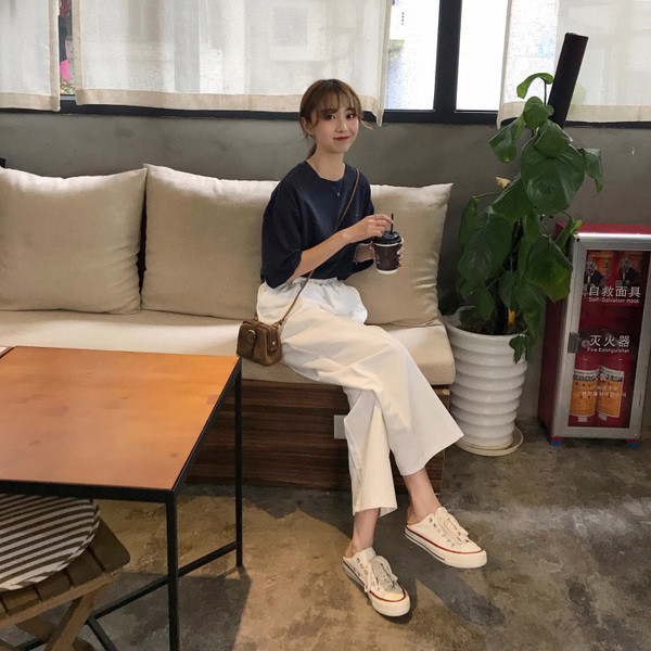 Női széles nadrág két színben gumírozott derékkal