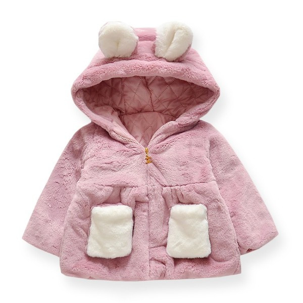 Aktuális fehér és rózsaszín 3D elemekkel ellátott gyerekkabát lányoknak