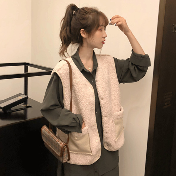 Női alkalmi mellény két színben - széles, zsebes modell