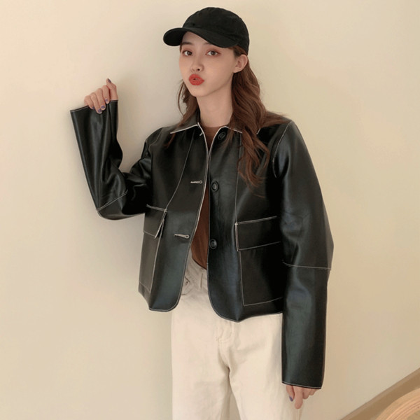 Női alkalmi kabát eko bőrből - széles modell zöld és fekete színben