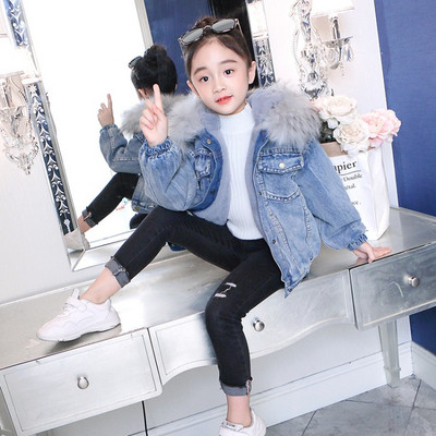 Παιδικό  τζιν μπουφάν για κορίτσια σε δύο χρώματα με κουμπιά και τσέπες