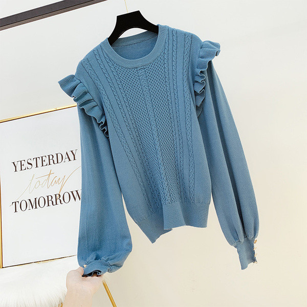 Női pulóver kerek nyakkivágással, gombokkal több színben