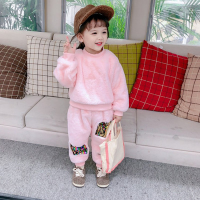 Set copii modern pentru fete in roz cu paiete