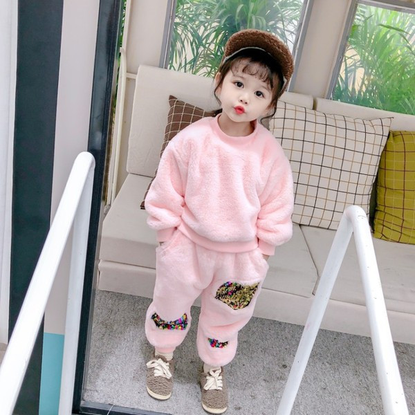 Set copii modern pentru fete in roz cu paiete