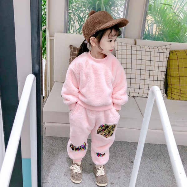 Set copii modern pentru fete in roz cu paiete