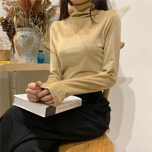 Női alkalmi bársony blúz magas gallérral több színben