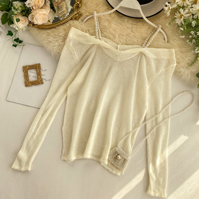 Κομψή γυναικεία μπλούζα με πέρλες διακόσμηση σε δύο χρώματα