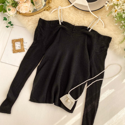 Κομψή γυναικεία μπλούζα με πέρλες διακόσμηση σε δύο χρώματα