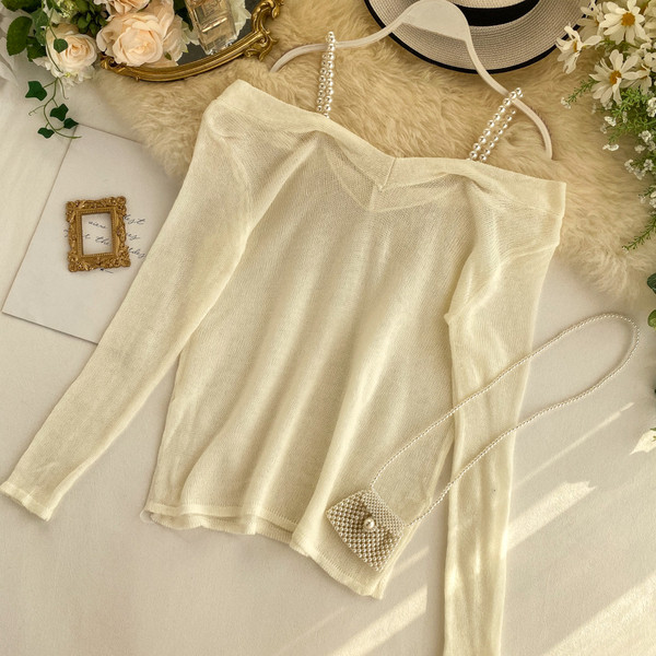 Κομψή γυναικεία μπλούζα με πέρλες διακόσμηση σε δύο χρώματα