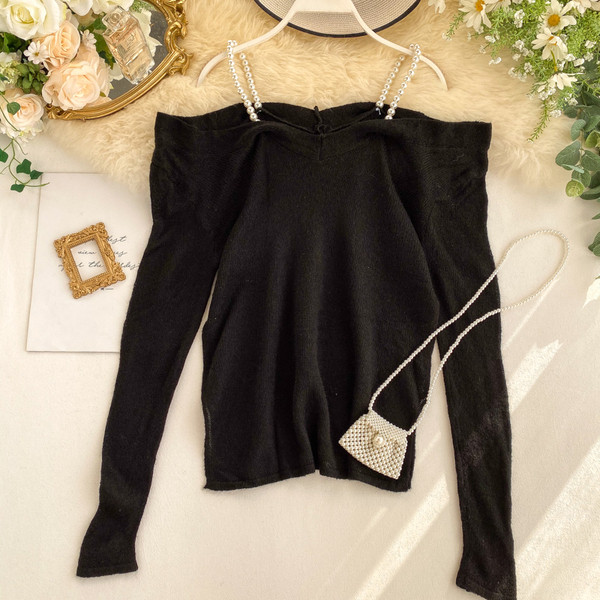 Κομψή γυναικεία μπλούζα με πέρλες διακόσμηση σε δύο χρώματα