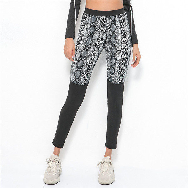 Női sport leggings magas derékkal, állatmintával fekete színben