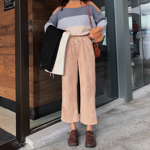 Női nadrág két színben elasztikus derékkal - széles modell