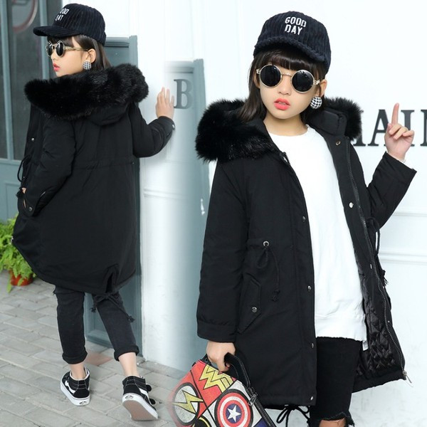 Geaca de copii model nou pentru fete in gri si negru cu nasturi si cravate