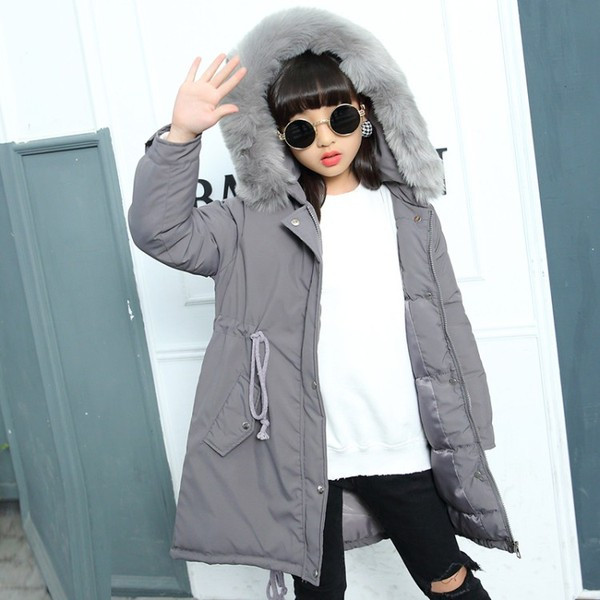 Geaca de copii model nou pentru fete in gri si negru cu nasturi si cravate