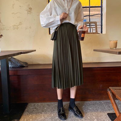 Γυναικεία πλισέ φούστα σε δύο χρώματα - γκρι μαύρο και πράσινο