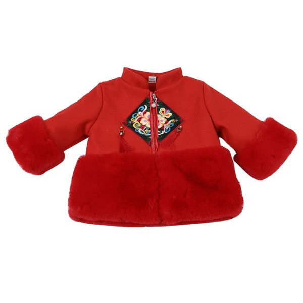 Geaca moderna pentru copii pentru fete in rosu si roz cu broderie