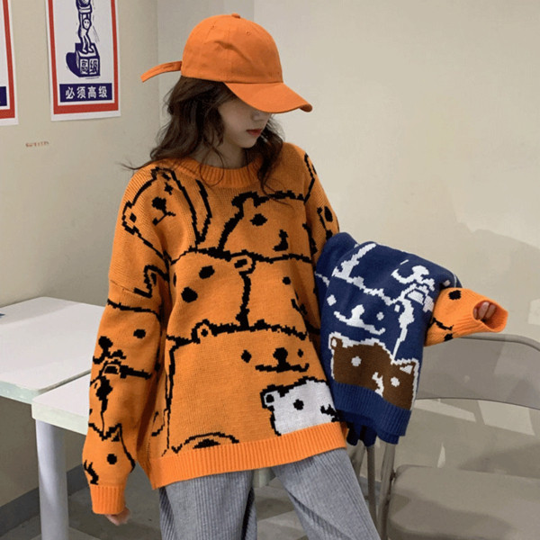 Γυναικείο φαρδ`υ  πουλόβερ σε δύο χρώματα με ωοειδές λαιμόκοψη