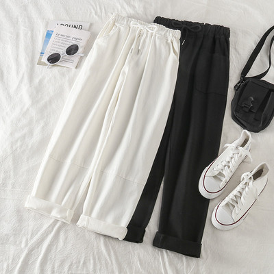 Дамски  ежедневен панталон с ластик в бял и черен цвят