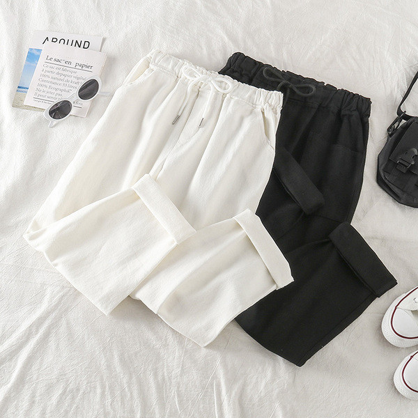 Дамски  ежедневен панталон с ластик в бял и черен цвят