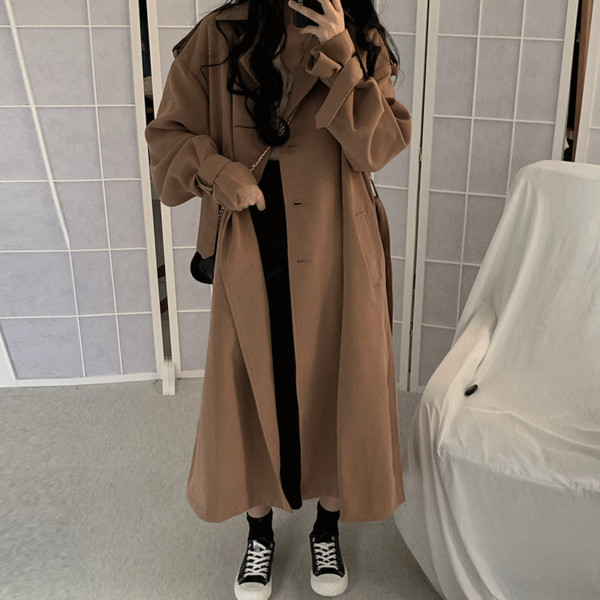 Női hosszú kabát övvel két színben - barna és fekete