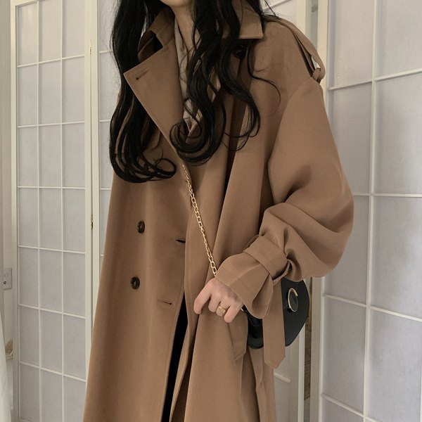 Női hosszú kabát övvel két színben - barna és fekete