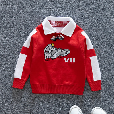Παιδικό πουλόβερ για αγόρια σε κόκκινο χρώμα με κλασικό γιακά