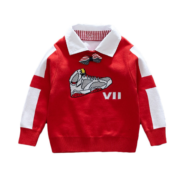 Παιδικό πουλόβερ για αγόρια σε κόκκινο χρώμα με κλασικό γιακά