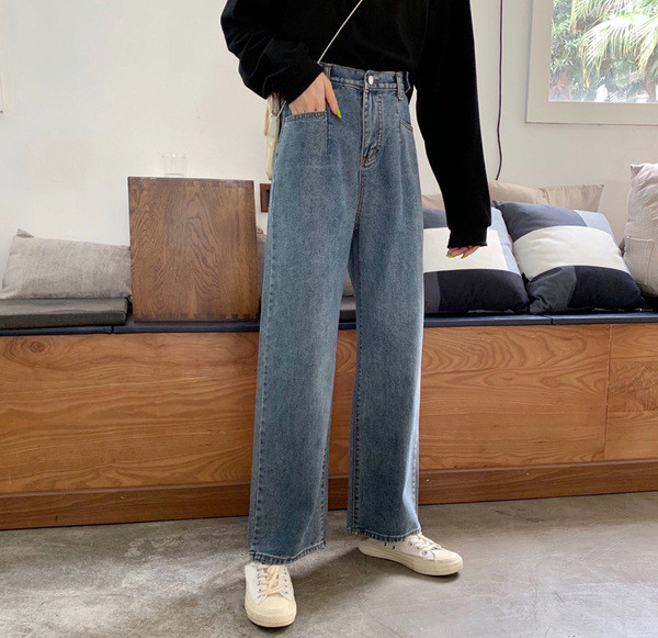 Női alkalmi farmer, kék egyenes modellben