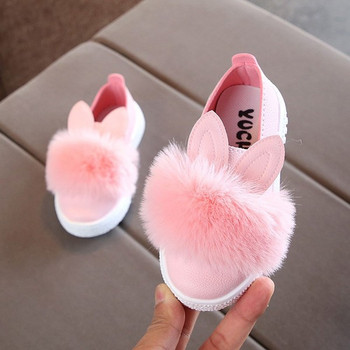 Детски обувки с пух и заешки уши в бял, розов и ментов цвят 