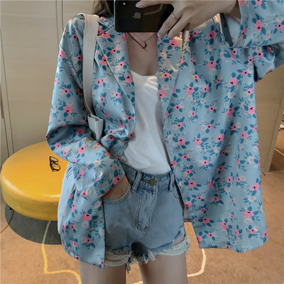 Virágmintás női kabát kék és szürke színben