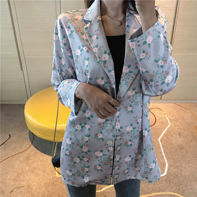 Virágmintás női kabát kék és szürke színben