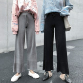 Дамски панталон в два цвята - сив и черен с еластична талия