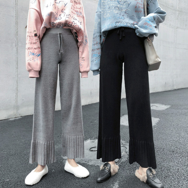 Дамски панталон в два цвята - сив и черен с еластична талия