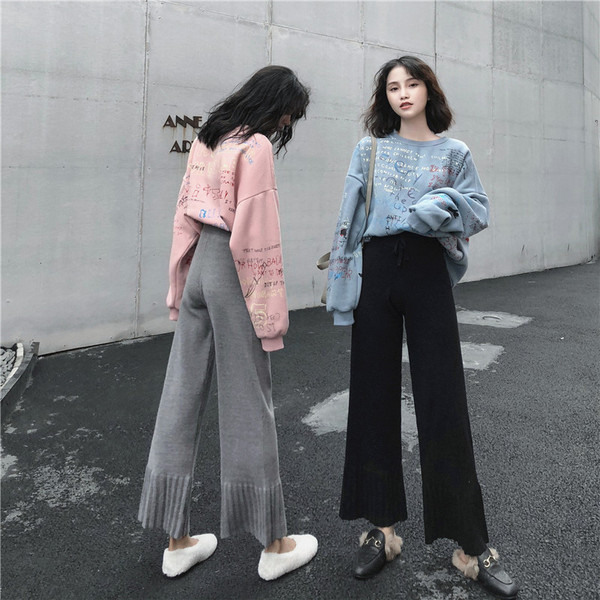 Дамски панталон в два цвята - сив и черен с еластична талия