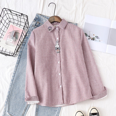 Új modell női csíkos ing klasszikus gallérral és több színben hímzéssel