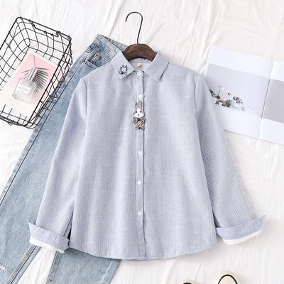 Új modell női csíkos ing klasszikus gallérral és több színben hímzéssel