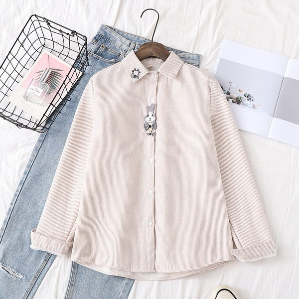 Új modell női csíkos ing klasszikus gallérral és több színben hímzéssel