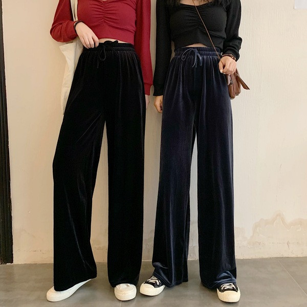 Pantaloni casual de dama in albastru si negru cu talie elastica