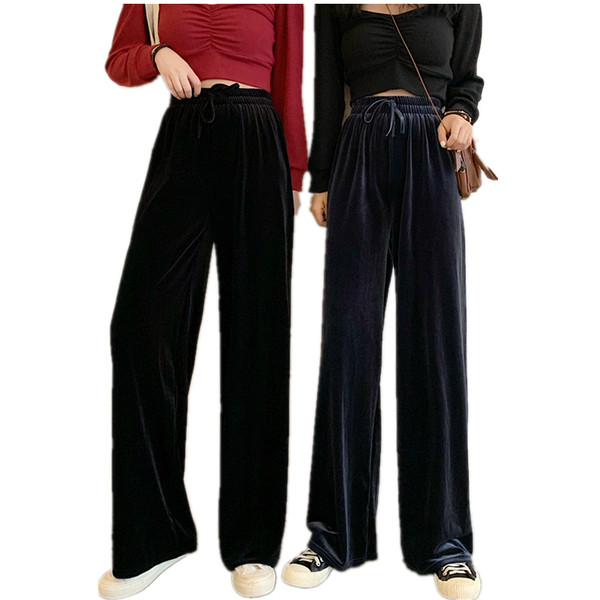 Pantaloni casual de dama in albastru si negru cu talie elastica