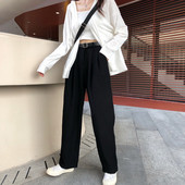 Pantaloni casual dama negru cu curea - model drept