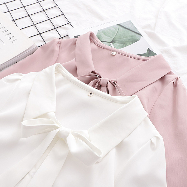 Camasa de dama eleganta model nou cu cravate in alb si roz