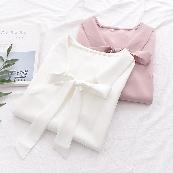 Camasa de dama eleganta model nou cu cravate in alb si roz