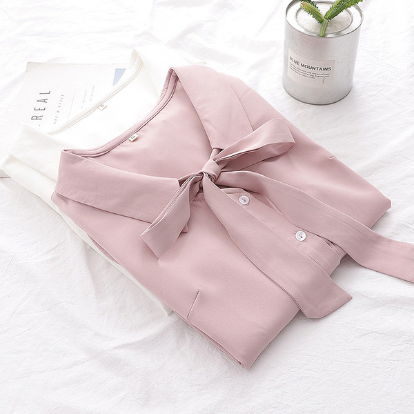 Camasa de dama eleganta model nou cu cravate in alb si roz