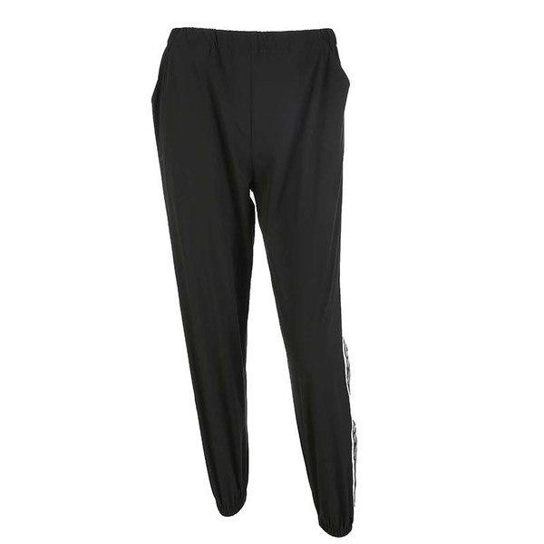 Divatos női nadrág fehér szegéllyel, magas derékkal, fekete színben