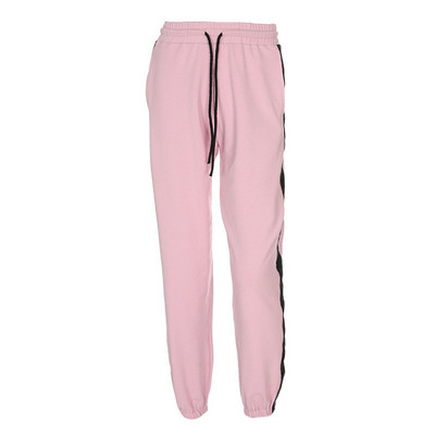 Pantaloni moderni de dama cu talie inalta si cravate in roz